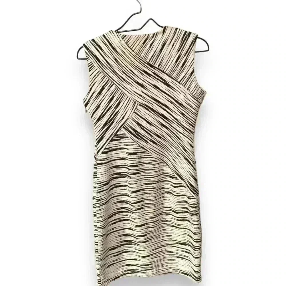 Calvin Klein Sleeveless Black and White Striped Stretch Bodycon Dress - Picture 12 of 16